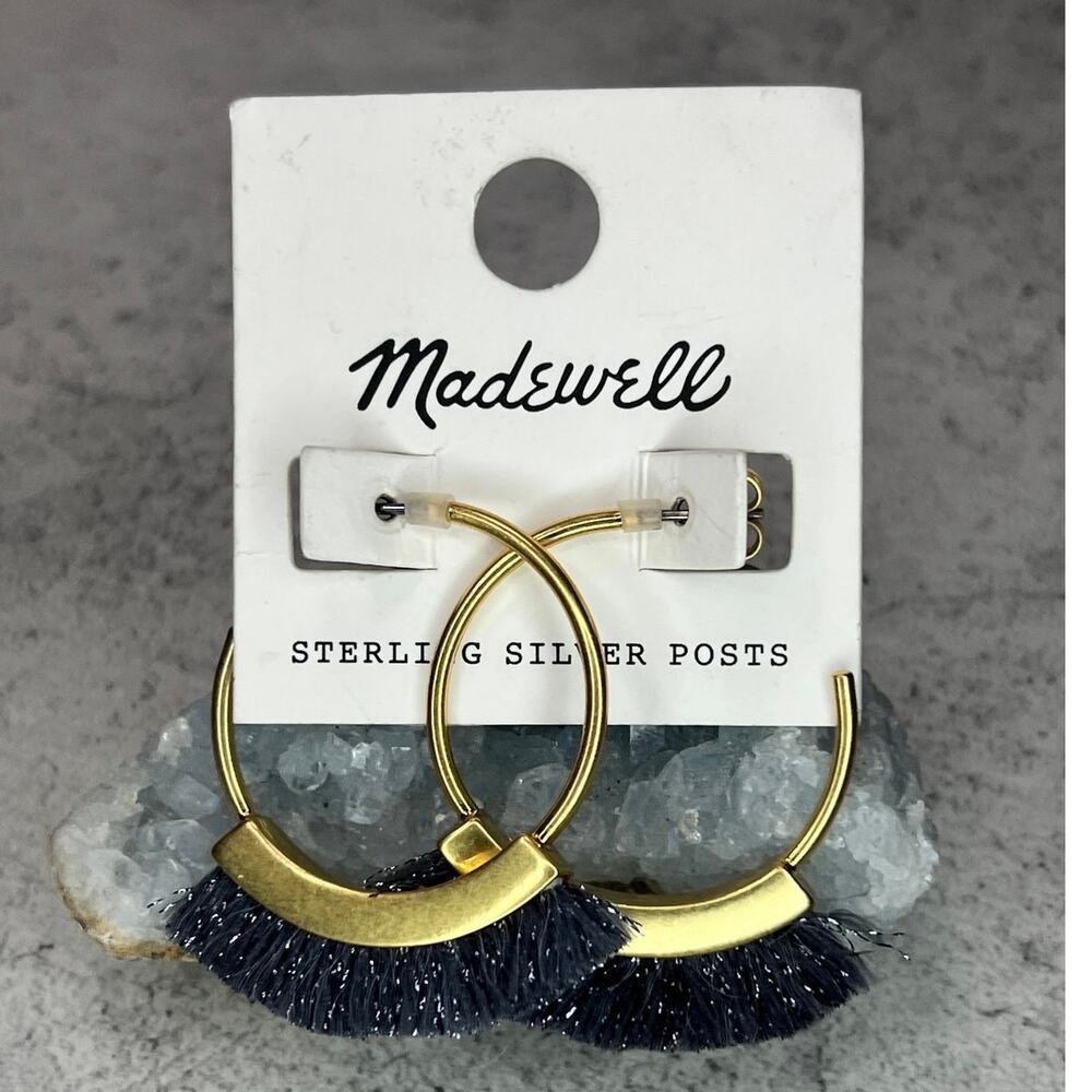 Nwt Madewell Sterling Silver Post Gold tone gray tassel hoop earrings